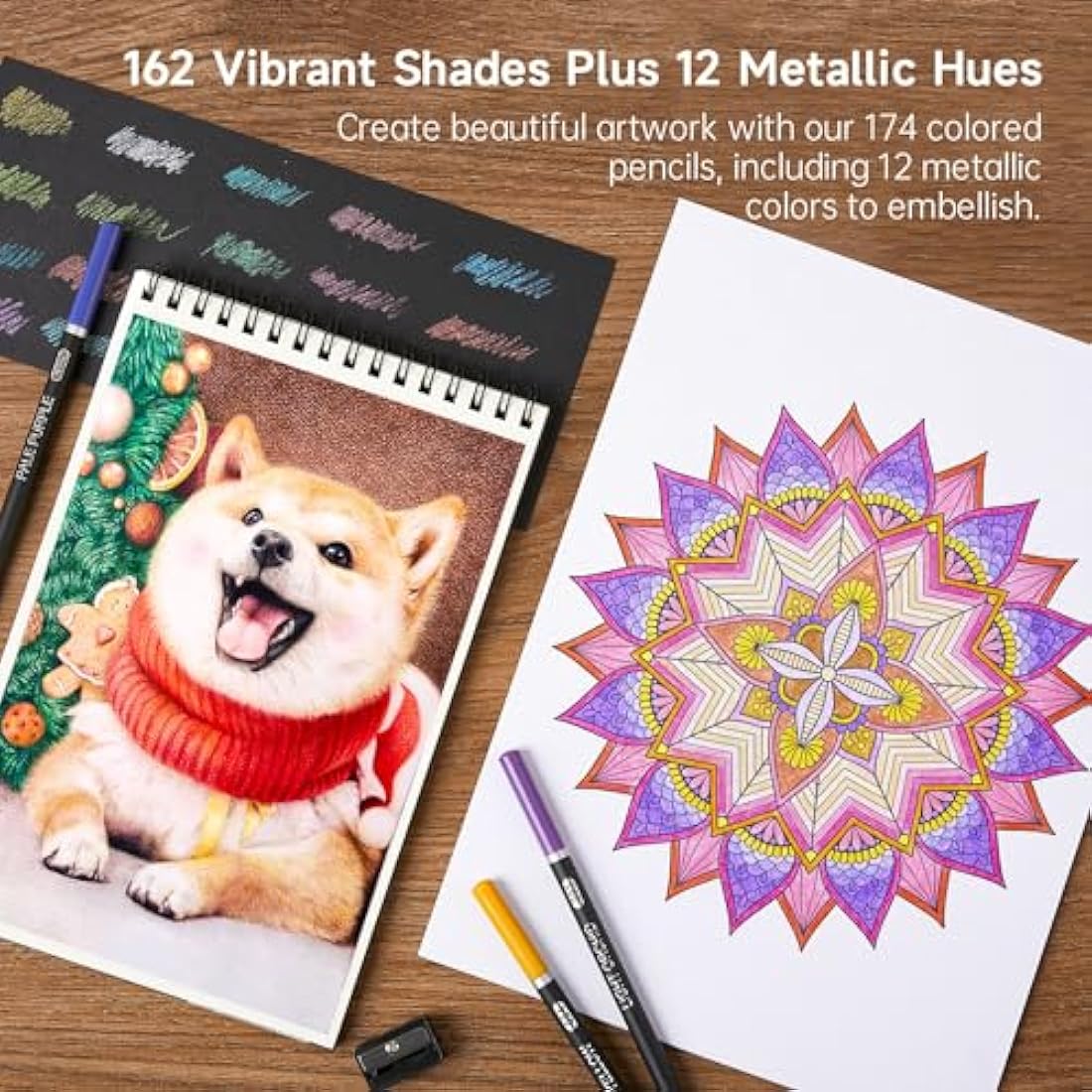 Shuttle Art 174 Colours Professional Colouring Pencils, Soft Core Coloured Pencils Set with 1 Colouring Book,1 Sketch Pad, 4 Sharpener, 2 Pencil Extender, Artists Kids Adults Colouring, Drawing