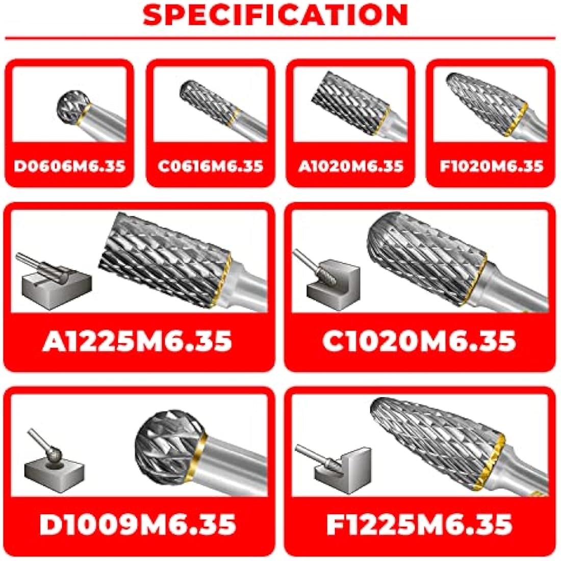 Tungsten Carbide Burr Set 1/4" Shank 8PC Double Cut Rotary Cutting Burrs Die Grinder Bits for Steel and Wood Working, Grinding, Carving, and Engraving