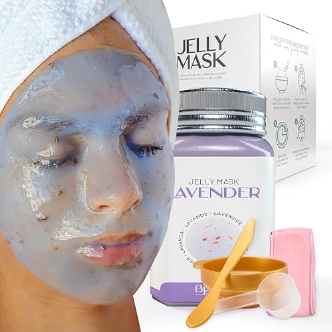 BRÜUN Peel-Off Lavender Jelly Mask for Face Care – A 23 fl oz Rubber Mask Jar for 30 to 35 Treatments – A Skin Care Moisturizing Gel Mask of Spa Set for Men, Women and Adults