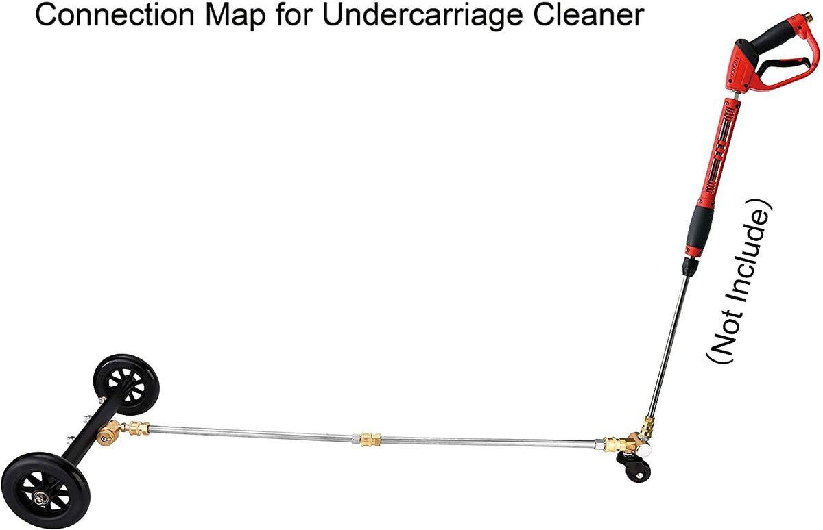 YUET 2-in-1 Pressure Washer Undercarriage Cleaner Water Broom, 16" Surface Cleaner Power Washer Attachment with 4 Nozzles 3 Extension Rods and QC