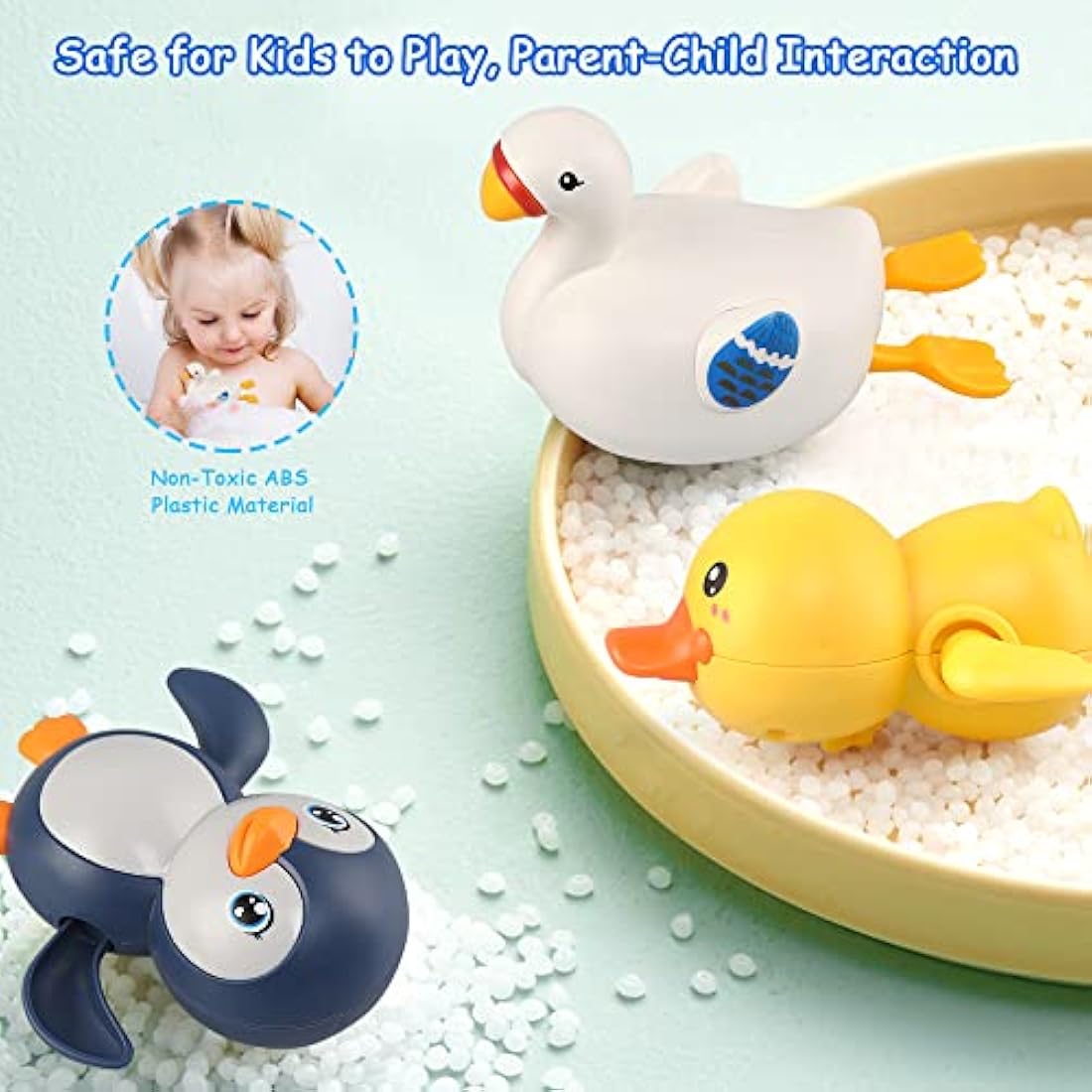 BelleStyle Baby Bath Toys, Wind Up Bathtub Toys Paddling Pool Toys Swimming Floating Duck Penguin Swan Clockwork Water Toys for Kids Toddlers Boys Girls 4 Pieces