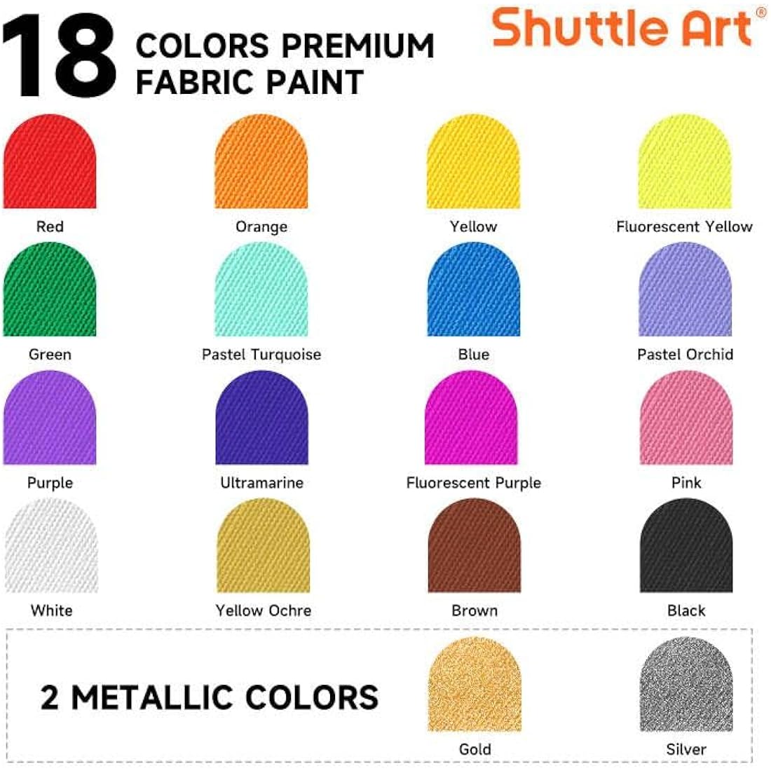 Shuttle Art Fabric Paint Permanent for Clothes, 18 Colours Fabric Paints in Bottles (60ml/2oz) with Brushes, Palette, Stencils, Non-Toxic Textile Paints for T-Shirt, Shoes, Bag, Jeans, No Heating Need