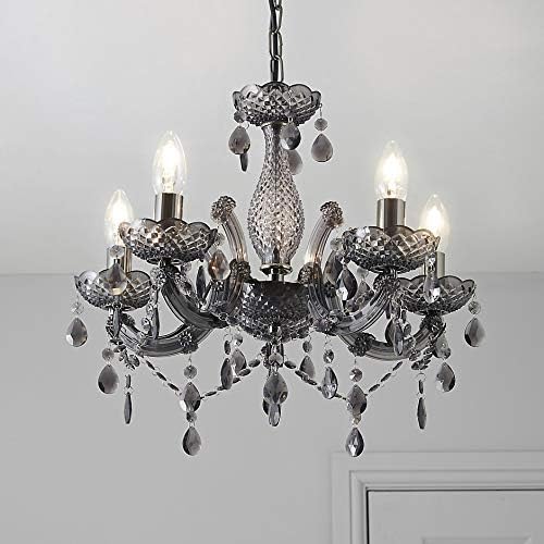 T&S 5 Light Chandelier,5 Lamp Pendant ,Chrome,Smoked.Acrylic Bedroom Living Room Ceiling Light  (Chrome) (Smoked)