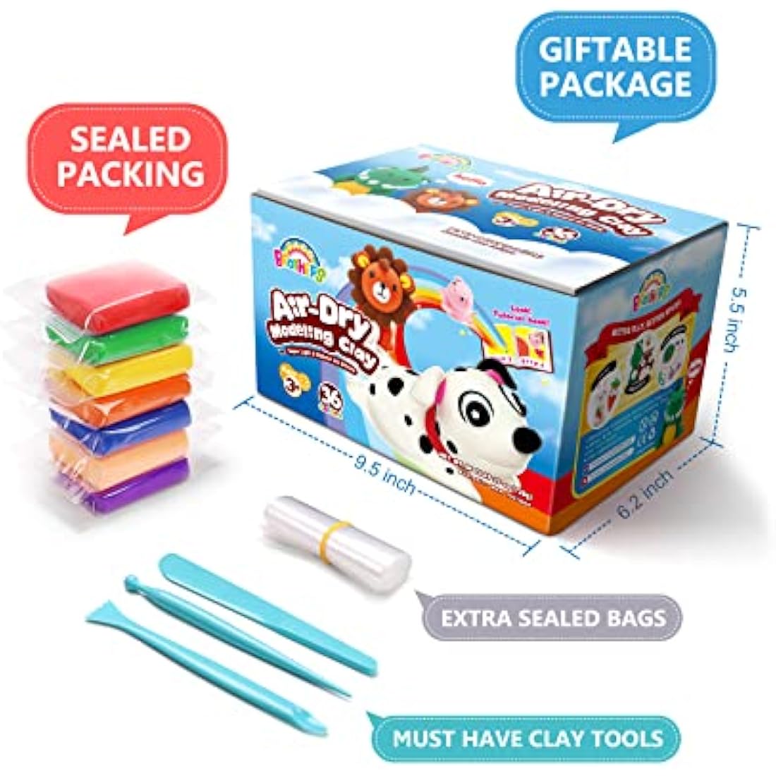 SAGO BROTHERS Air Dry Clay, 36 Colors Modelling Clay Set with 3Clay Tools & Book, DIY Ultra Light Magic Clay, Arts and Crafts Kits for Kids Boys Girls Toys, Gifts Boxes for Presents Age3-12 Year Old