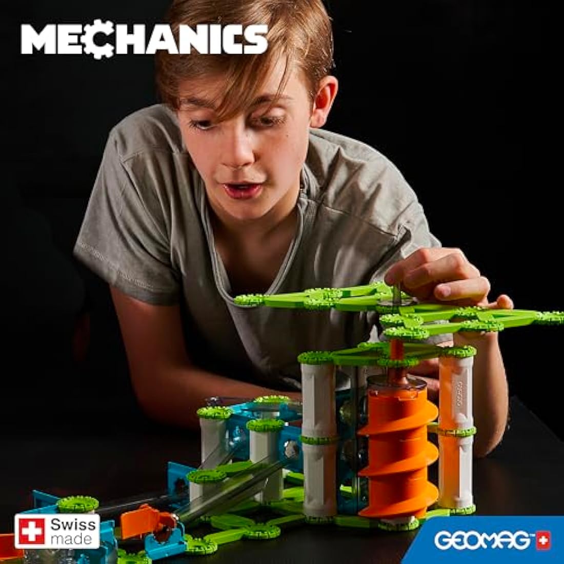 Geomag - Mechanics Gravity Elevator Circuit - Educational and Creative Game for Children - Magnetic Building Blocks, Circuit with Magnetic Blocks, Recycled Plastic - Set of 207 Pieces