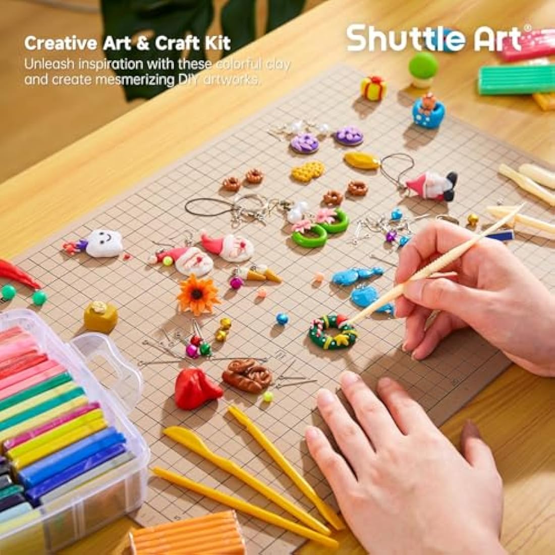 Shuttle Art Polymer Clay, 57 Colors Oven Bake Modeling Clay, Creative Clay Kit with 19 Clay Tools and 10 Kinds of Accessories, Non-Toxic, Non-Sticky, Ideal DIY Art Craft Clay Craft for Kids Adults