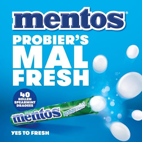 Mentos Spearmint Soft Mints, Refreshing Chewy Sweets With Natural Colours, Suitable for Vegetarians - 40 Rolls