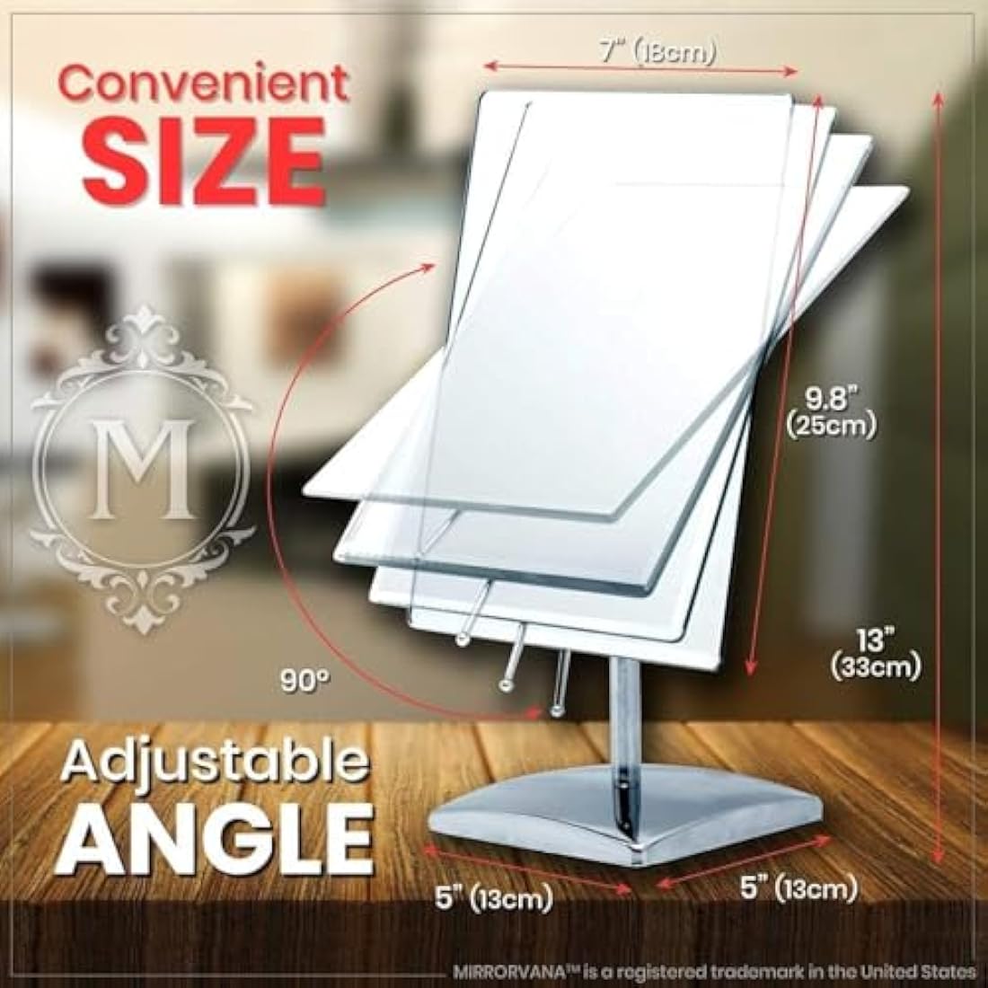 Large Free Standing Mirror for Bathroom Countertop, Dressing Table, Desk and Bedroom Vanity - True Frameless Face Mirror For Makeup and Shaving - 25 x 18cm