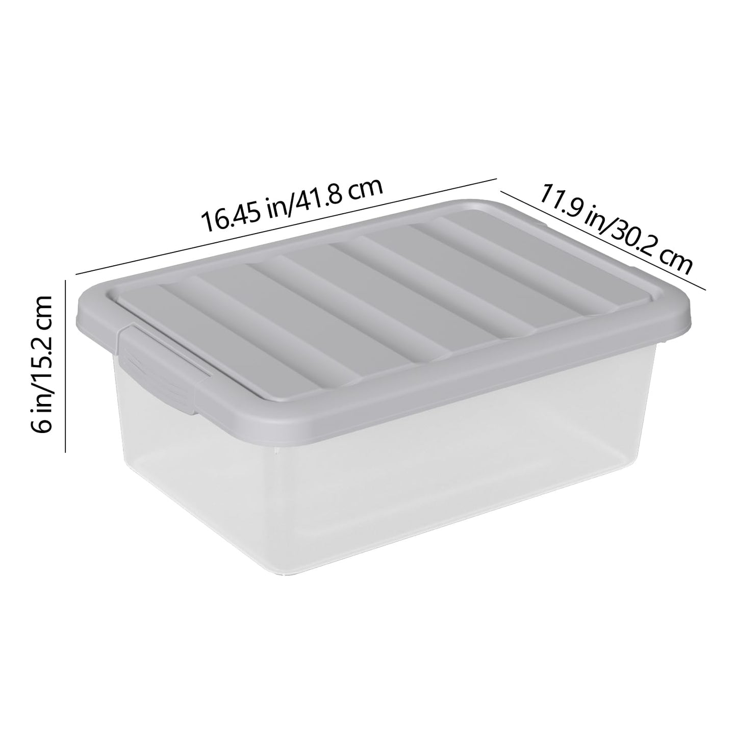 Afromy 14 L Plastic Latching Storage Box with Grey Lid, Set of 2