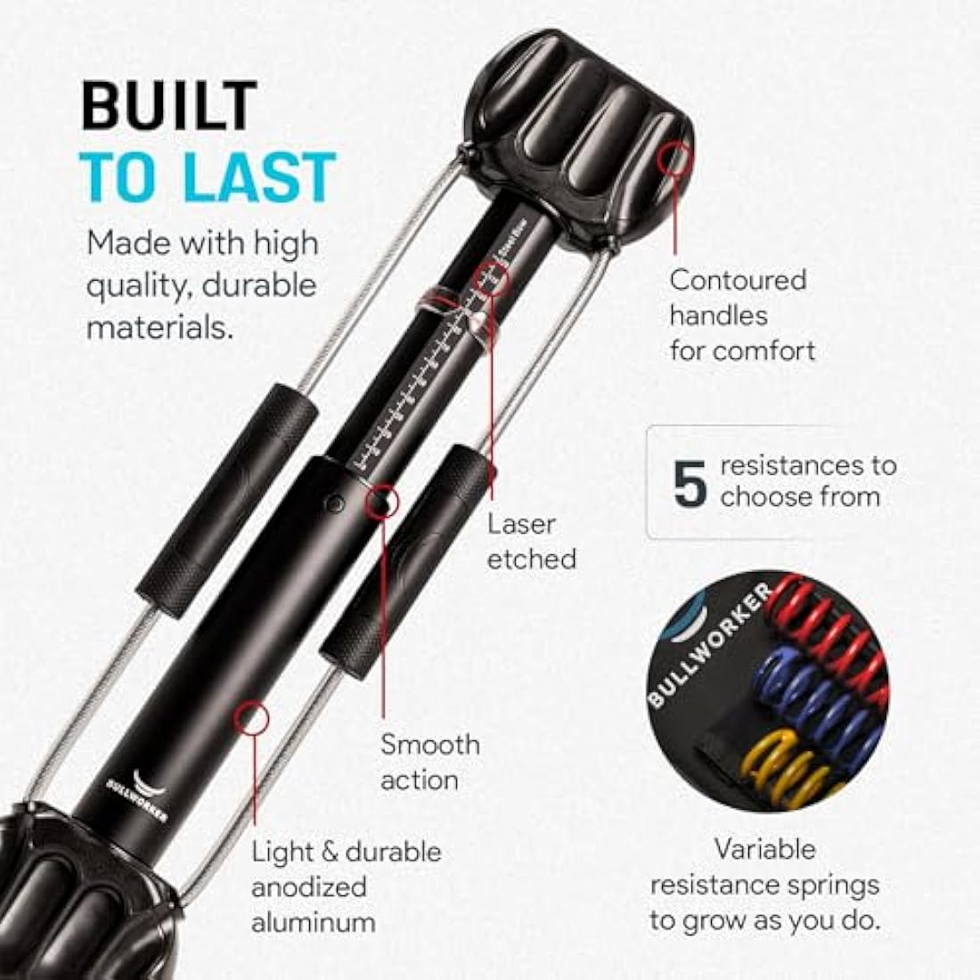 Bullworker Steel Bow 50 cm - Isometric Exercise Equipment, Portable At Home Gym Equipment for Back, Shoulder, Biceps, Triceps, Abs, Chest and Arms, Home Workout Exerciser for Men & Women, 0-130lbs