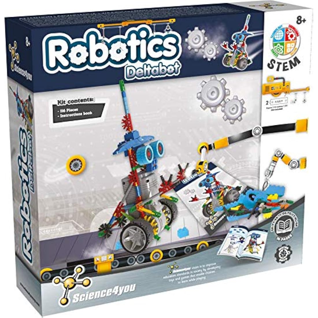 Science4you Robotics Deltabot - Robot Building Toy for Kids Age 8-14, Kit with 117 pieces to Build Your Own Robot and Make it Move, Science Kit and STEM Toy for Kids 8+ years old