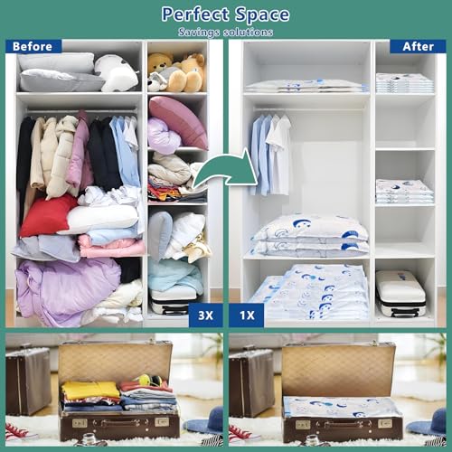 SZO Vacuum Storage Bags for Clothes with Electric Pump, 16-Pack(4 Jumbo, 4 Large, 4 Medium, 4 Small), Vacuum Bags for Duvets, Mattresses, Blankets,