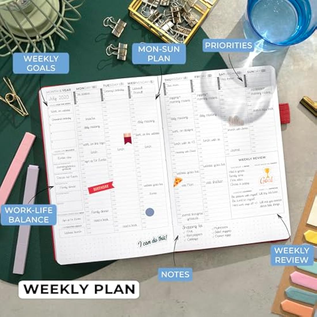 Clever Fox Planner Schedule – Undated Weekly & Monthly Life Planner with Time Slots, Appointment Book & Daily Organizer, A5 (Red)
