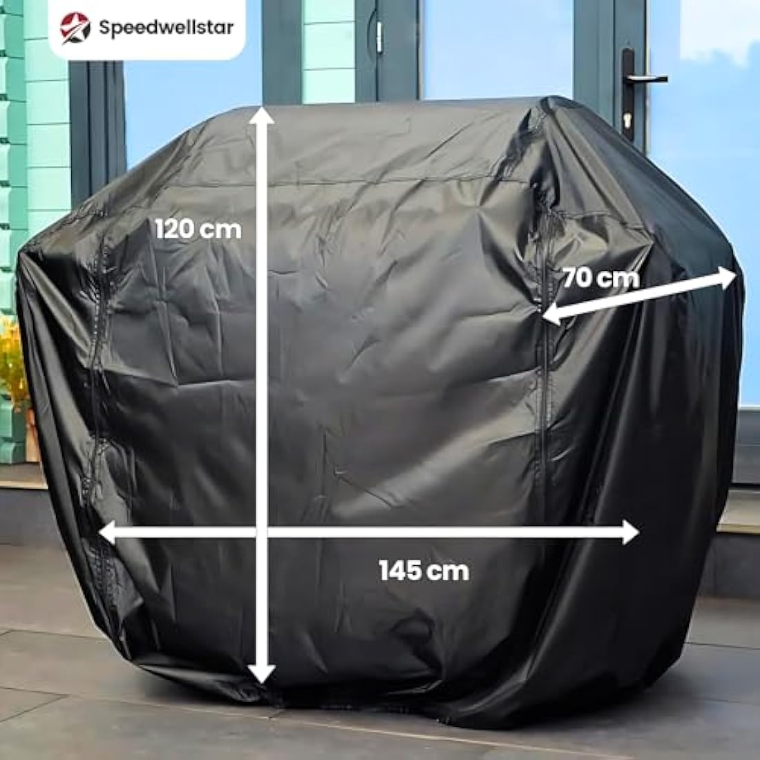 SpeedwellStar Heavy Duty BBQ Barbecue Grill Cover for Outdoor Grill – 145 L x 70 W x 120 H cm – Breathable & UV Resistant - Easy Access Dual Zips for Weber, Char-broil, Brinkmann, Outback and more.