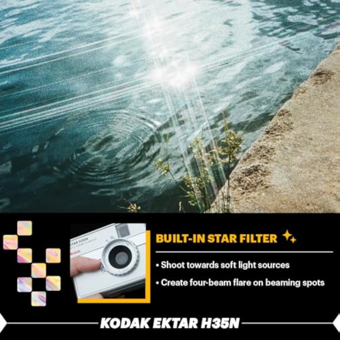 KODAK EKTAR H35N Half Frame Film Camera, 35mm, Reusable, Focus-Free, Bulb Function, Built-in Star Filter, Coated Improved Lens (Film & AAA Battery are not Included) (Glazed Orange)