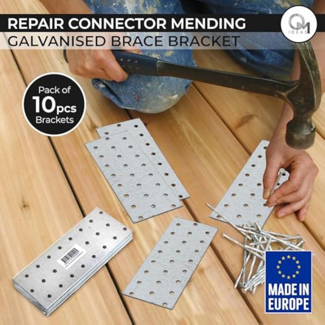 OMIDEAS 10 x Flat Joining Plates (160 x 60 x 2) Connecting Perforated Metal Brace Bracket Timber Wood Fixing Galvanised Steel Repair Connector