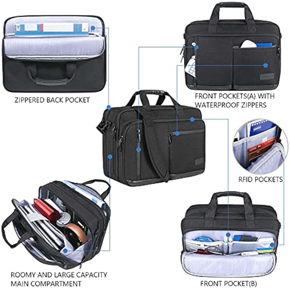 VANKEAN Laptop Briefcase for Men Women, Fits Up to 17.3 Inch Laptops Premium Shoulder Bag with Strap Expandable Messenger Bag, Water-Repellent Laptop Case Computer Bag for Travel/Business/School