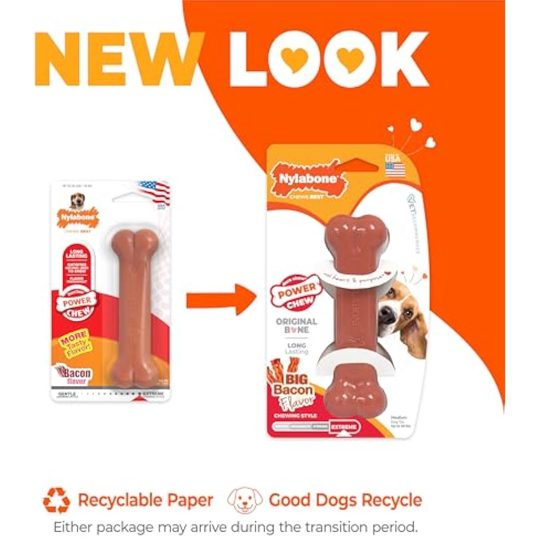 Nylabone Dura Chew Extreme Tough Dog Chew Toy Bone, Bacon Flavour, M, for Dogs Up to 16 kg
