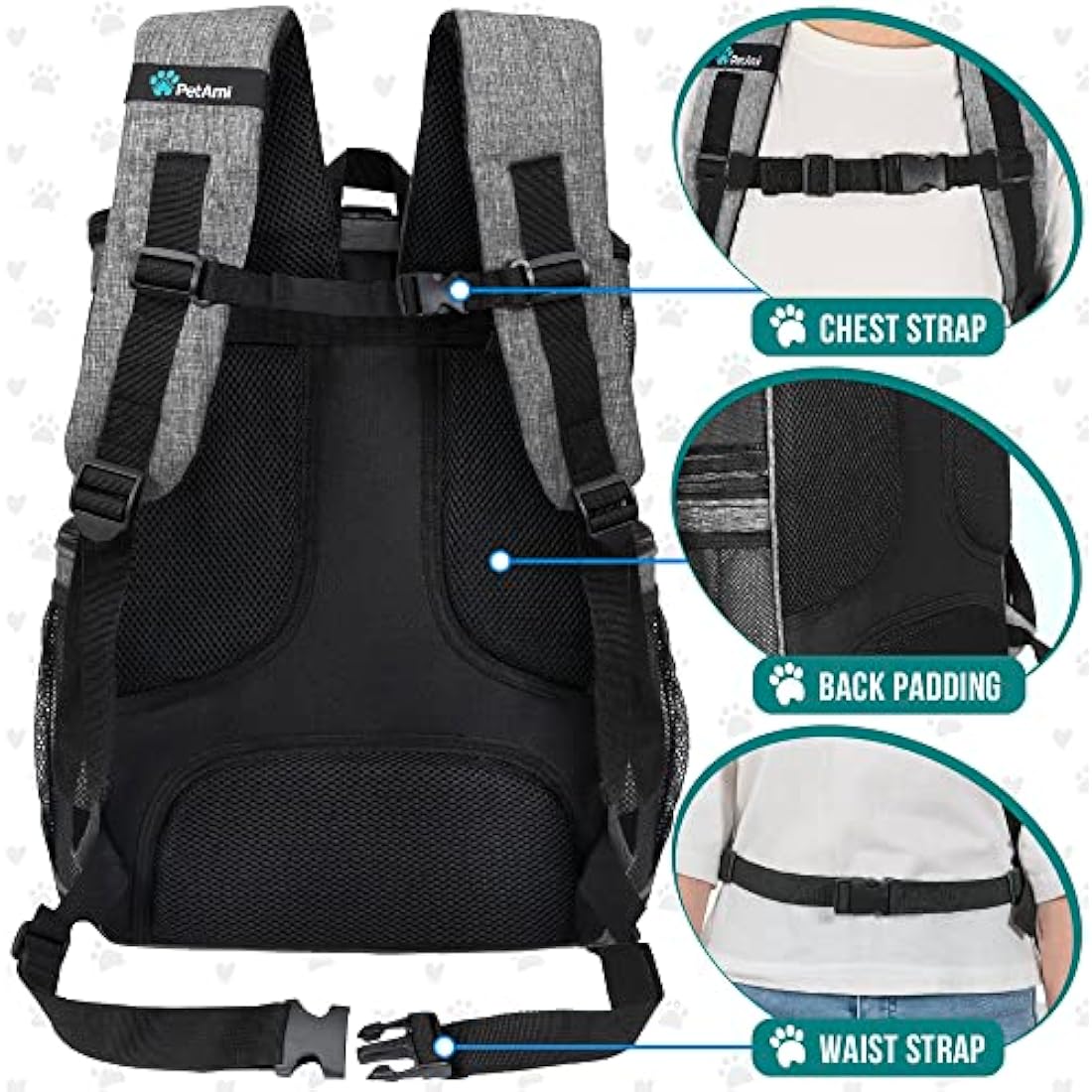 PetAmi Pet Carrier Backpack for Small Cats, Dogs, Puppies | Airline Approved | Ventilated, 4 Way Entry, Safety and Soft Cushion Back Support | Collapsible for Travel, Hiking, Outdoor (Heather Gray)