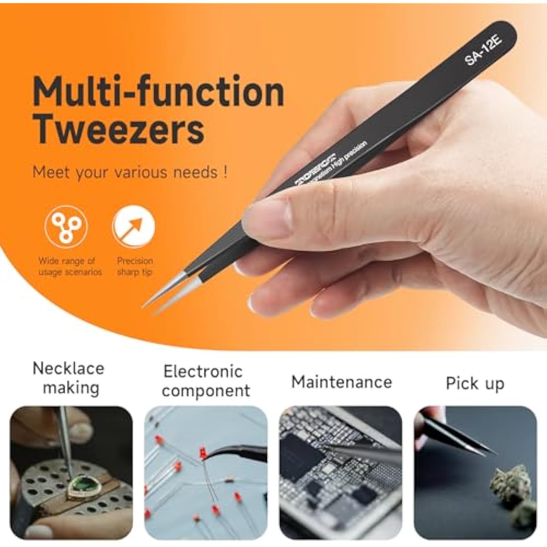 TOWOT 5PCS Precision Tweezers, Anti-Static Stainless Steel Tweezers for Electronics, Crafts, Welding, and Jewelry Making Industrial Tweezers