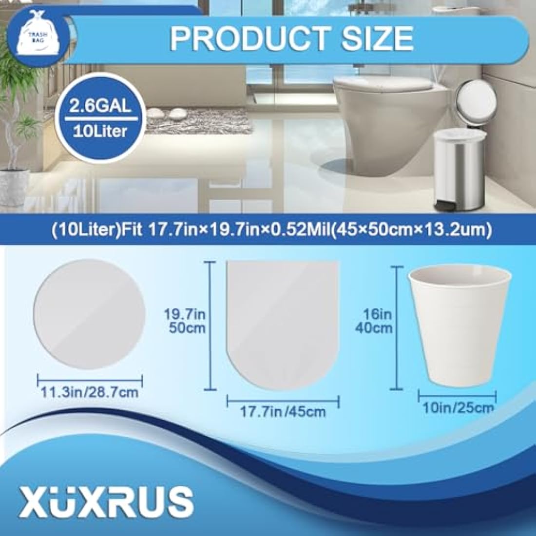 XUXRUS 10 Liter Bin Bags Small Pedal Bin Liners, 120 Count Waste Bags Strong Rubbish Bags for Bathroom, Home, Kitchen (White)