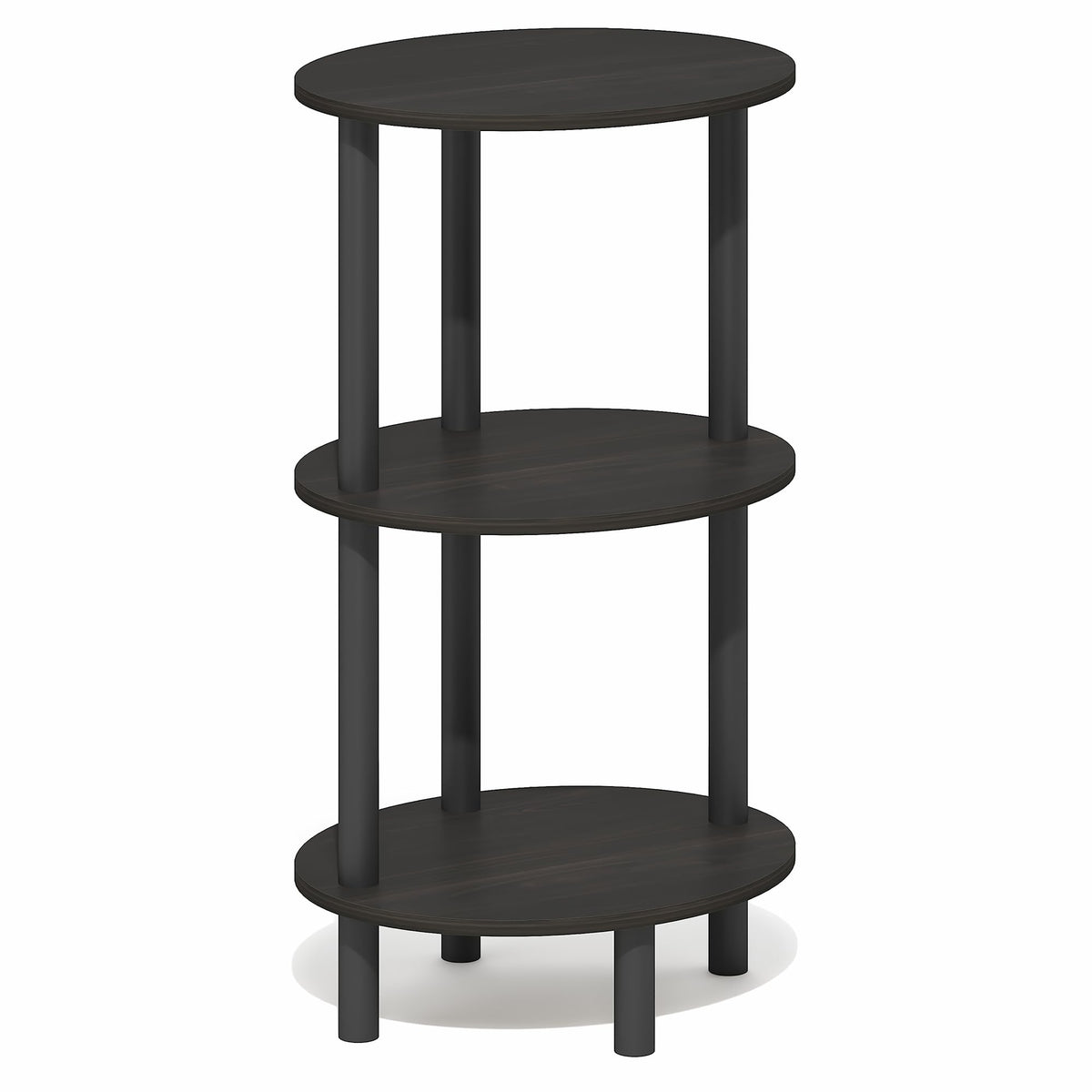 Furinno TURN-N-TUBE Side Table, 3-Tier Oval End Table, Night Stand, Bedside Table, for Living Room, Bedroom, Espresso/Black