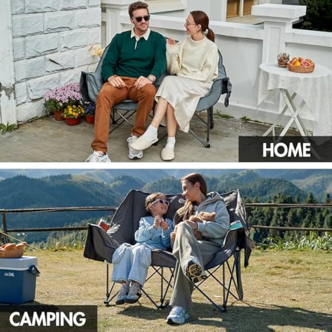 Portal Double Padded Folding Camping Sofa for Adults - Large Quilted Love Seat Luxury Folding Tub Chair - Collapsible Giant Festival Garden Lawn Picnic Chair - Load 272KG