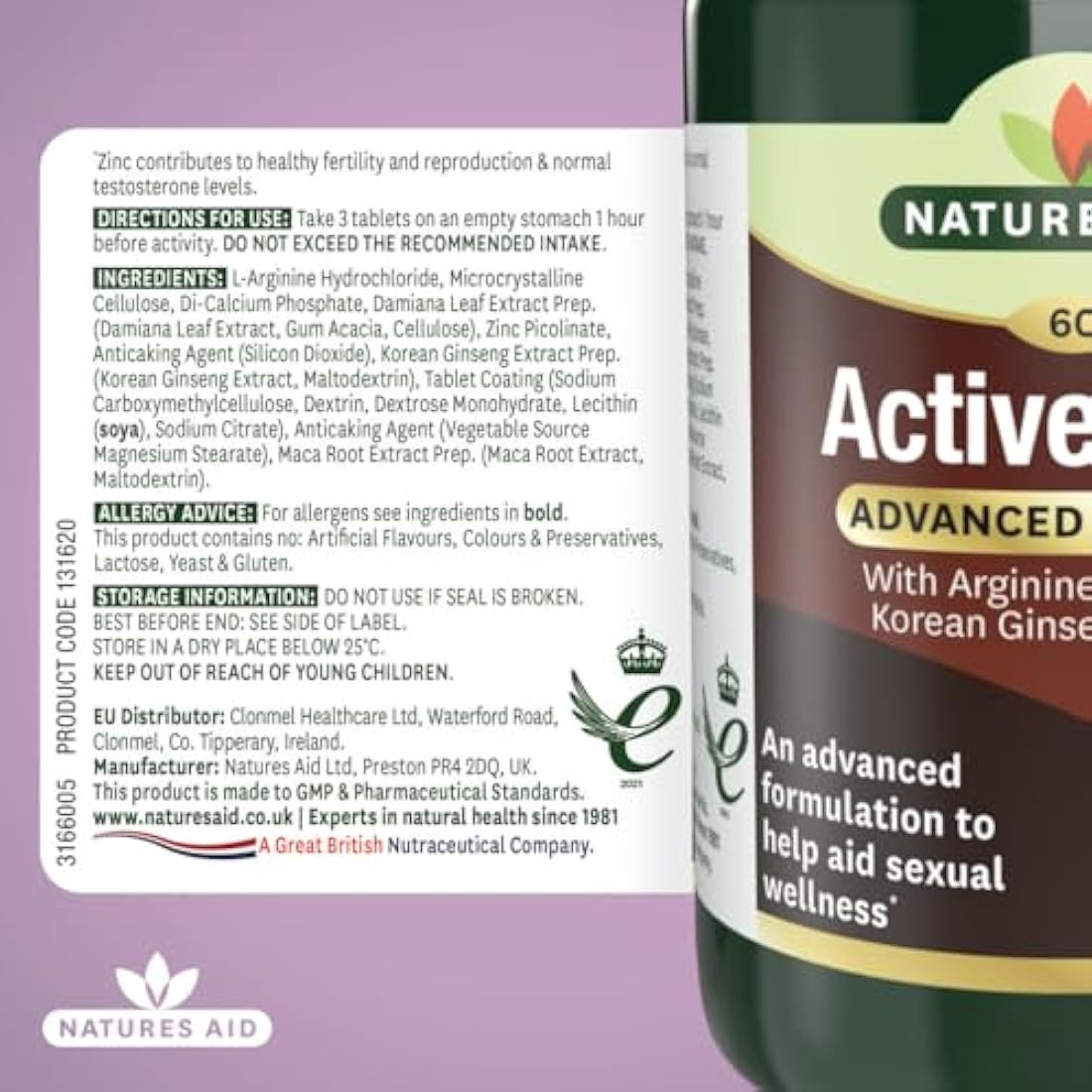 Natures Aid Active Man Tablets - High Strength Supplement with Zinc Maca Ginseng and Damiana - Supports Men’s Health Energy Vitality Immunity and Performance - Vegan Gluten Free Non-GMO - 60 Tablets