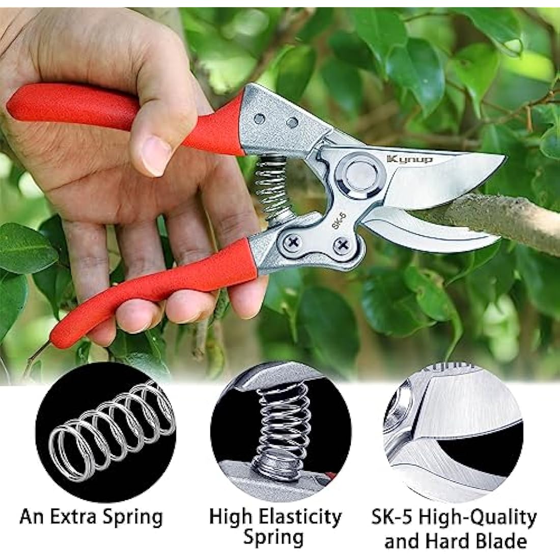 Kynup 2 Pack Secateurs Scissors, Professional Garden Secateurs, Sharp SK-5 Steel Blade, Strong & Anti-Rust Pruning Shears, Anti-Slip Handle, Plant Gardening Tree Trimming Garden Tool (Black & Red)