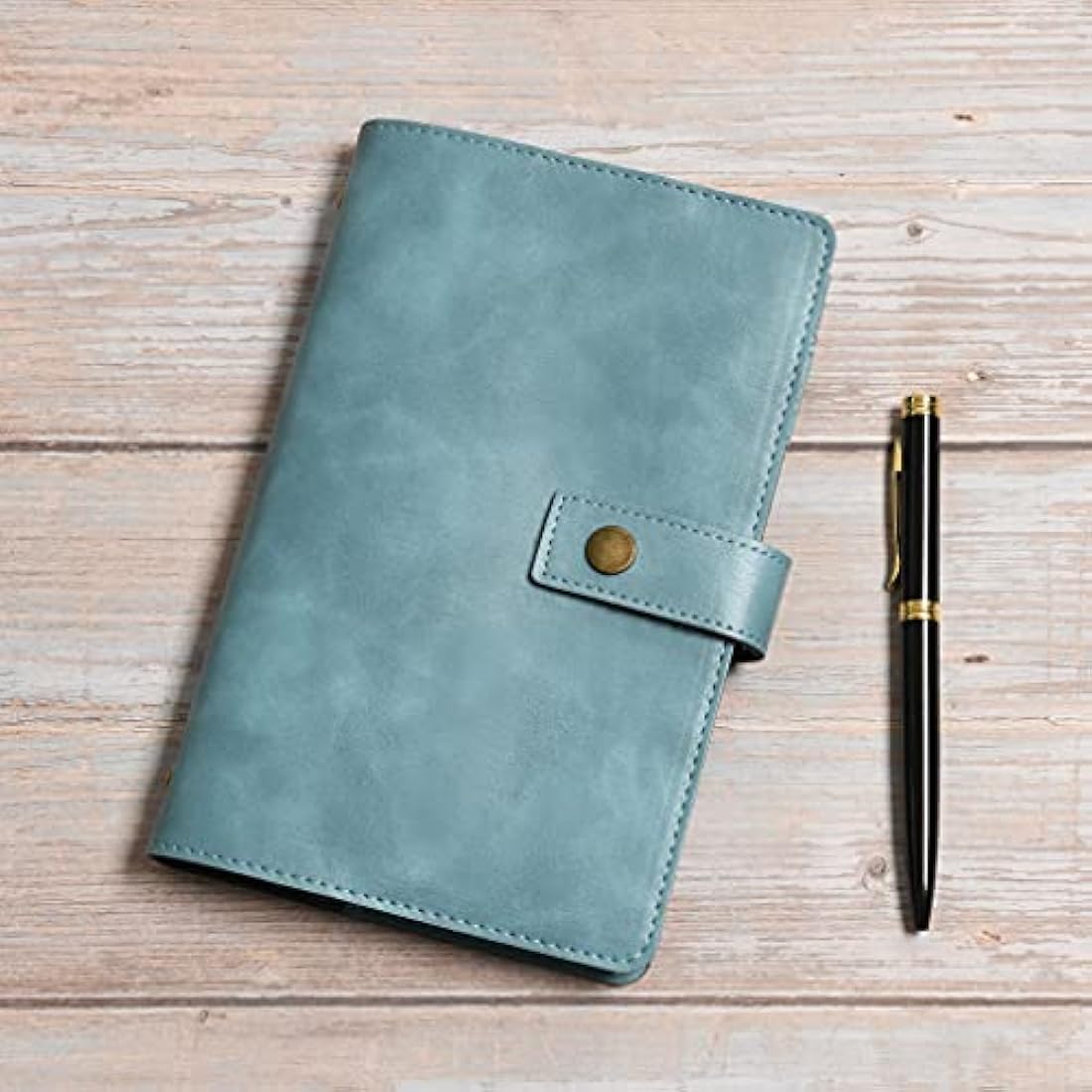 WONDERPOOL Leather Diary Refillable Notebook Spiral Journal Binder Portfolio - Dot Grid Paper & Inner Pockets Organizer for Man and Woman (Lake Blue, A6)