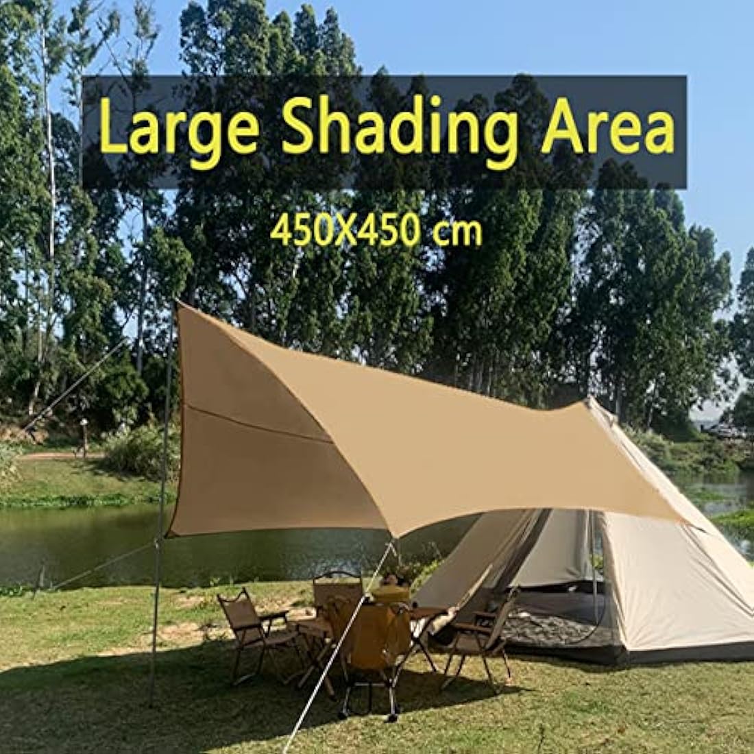 4.5X4.5m Large Camping Tarp Tent Ultralight Waterproof Mutifunctional Awning Hexagon Tarpaulin Shelter for Car Bushcraft Hammock Backpacking Outdoor