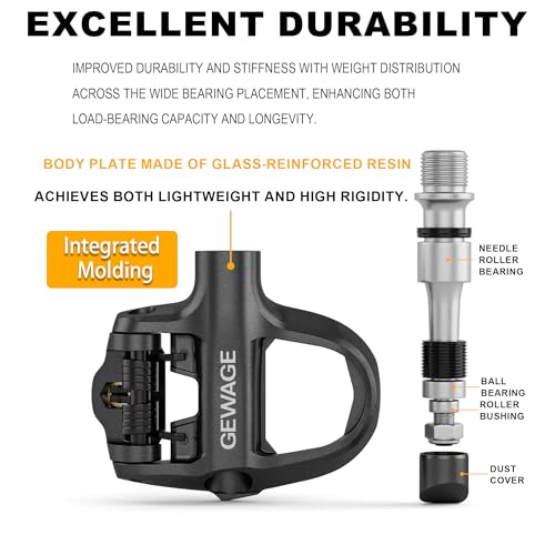 GEWAGE Click Pedals for Road Bikes, Adjustable Tension, Robust Composite Body, Compatible with Look KEO System, Includes Cleats and Mounting Hardware
