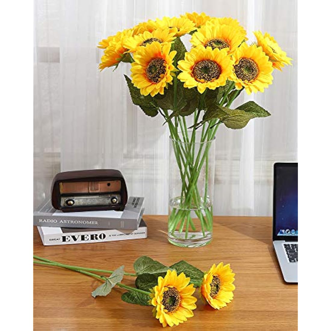 Laelfe Large Artificial Sunflowers, 60 cm Extra Long Stem Fake Silk Sunflowers Bulk for Tall Vases, Wedding Arrangements, Birthday Party, Graves, Office, Outdoor, Home Decorations (Dark Center, 6 Pcs)