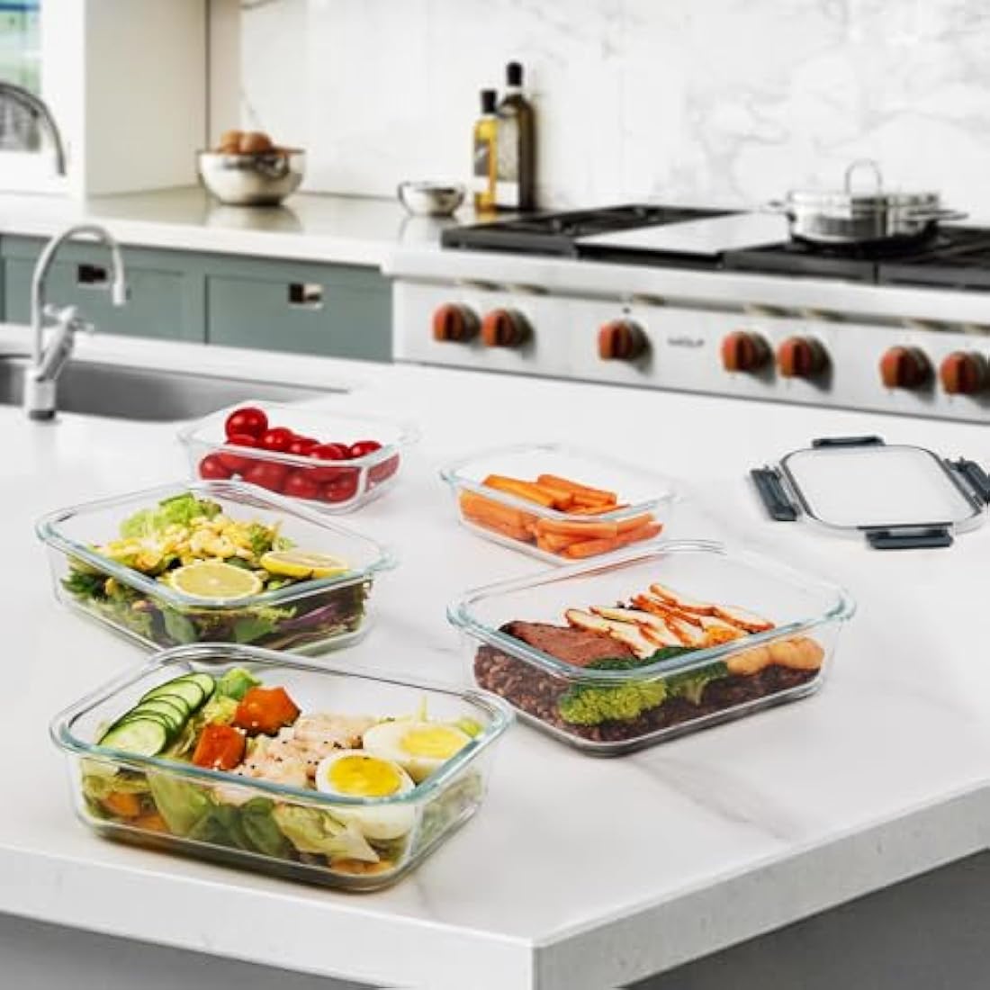 Vtopmart Glass Containers with Lids, 8 Pack Glass Meal Prep Containers, Lunch Box with BPA Free, Stackable, High Temperature Resistance, for Freezer, Camping