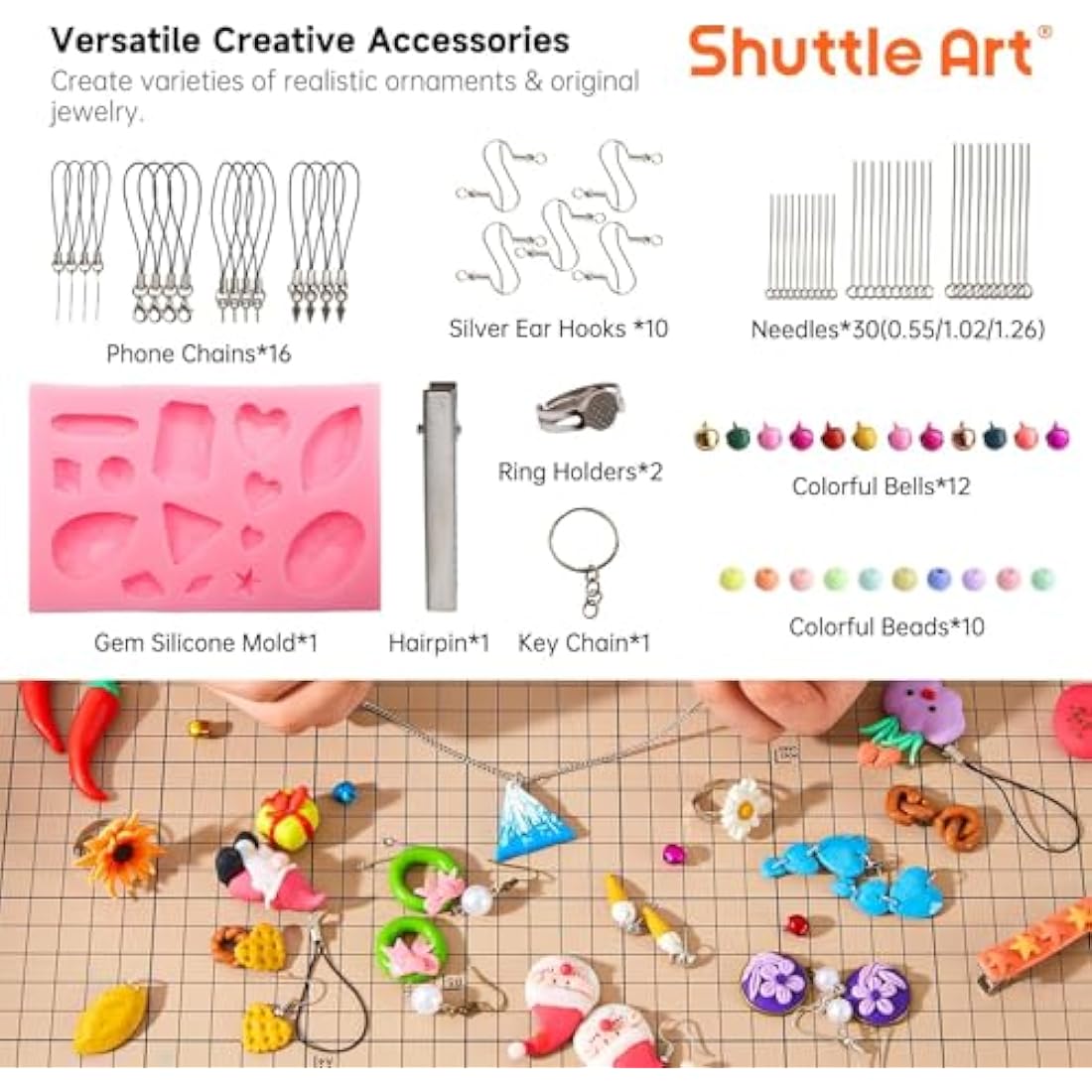 Shuttle Art Polymer Clay, 57 Colors Oven Bake Modeling Clay, Creative Clay Kit with 19 Clay Tools and 10 Kinds of Accessories, Non-Toxic, Non-Sticky, Ideal DIY Art Craft Clay Craft for Kids Adults