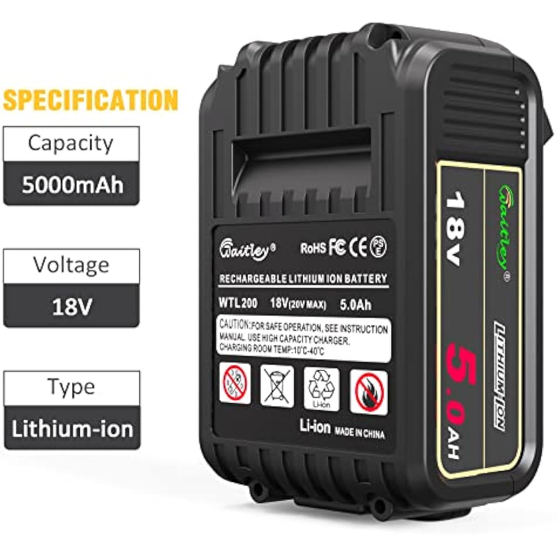 Waitley 18V 5.0A DCB184 Replacement Battery Compatible with Dewalt 18V Series Cordless Power Tools…