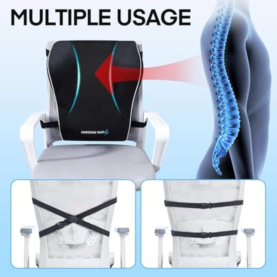 SUPA MODERN Lumbar Support Pillow for Office Chair, Memory Foam Back Cushion, Car Seat Back Pillows with Breathable Lumbar Support Cover Adjustable Straps