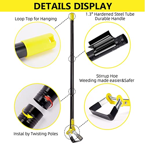 Garden Hoe Hoe Garden Tool 60in Stirrup Hoes for Planting Vegetables Farm, Stainless Steel Handheld Hula Hoes -Stirrup Hoe with Adjustable Action Hoe for Weeding/Loosening Soil…
