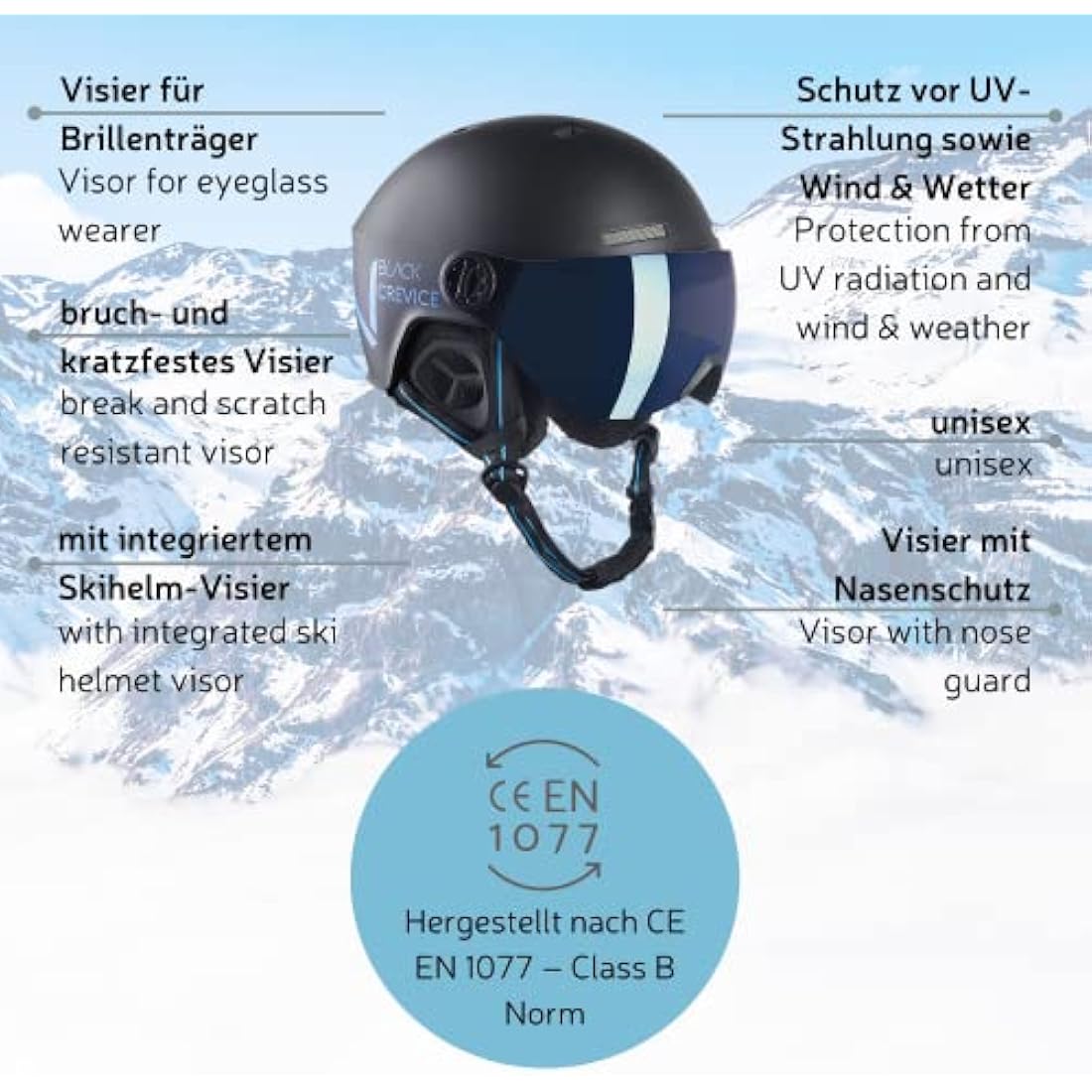 Black Crevice Sölden Unisex Adult Ski Helmet with Visor, Unisex - Adults, BCR143956