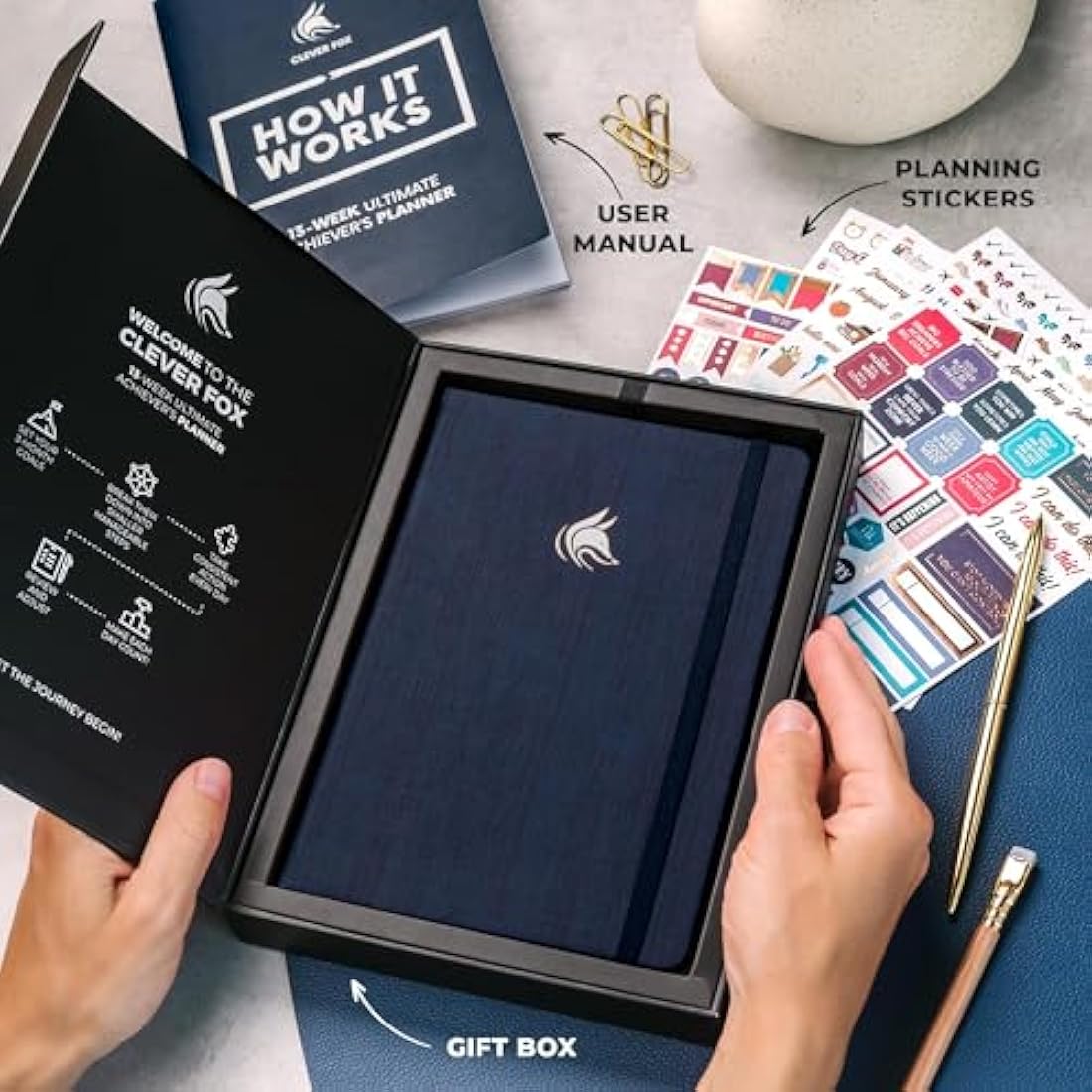 Clever Fox Ultimate Achiever’s Goal Planner - Focus & Productivity 90 Day Journal. Daily Weekly Monthly Planner Organizer & Hourly Schedule Notebook - Undated, Hardcover, A5 Size, Navy Blue