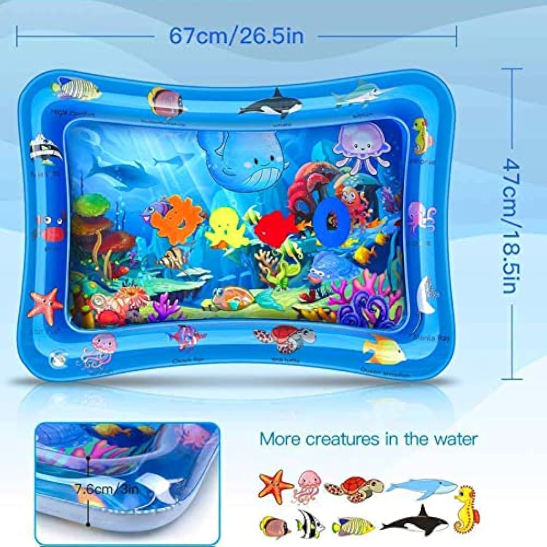Wendergo Tummy Time Mat Inflatable Water Mat Baby Playmat Sensory Toy Early Development Activity Pad for Infants & Toddlers 3 6 9 Months Newborn Girls Boys
