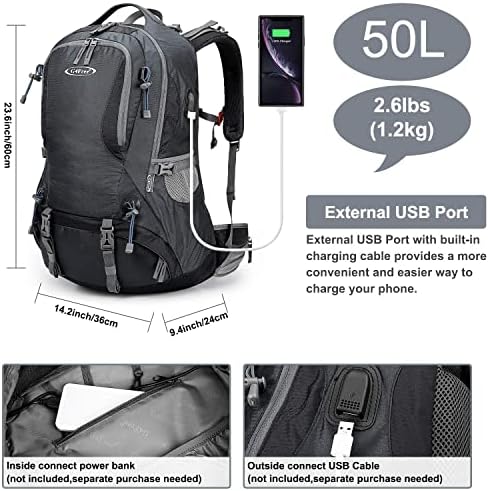 G4Free Hiking Backpack 50L Waterproof Backpack with Rain Cover for Mountaineering Travel Camping Trekking Outdoor Sports for Men Women