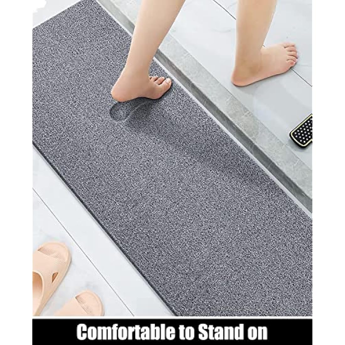 Loofah Mats for Shower, Non Slip Soft Textured Bath, Bathtub Mat with Drain, Phthalate Free, Quick Drying, Soft Comfort Bathroom Mats for Wet Areas (Grey)