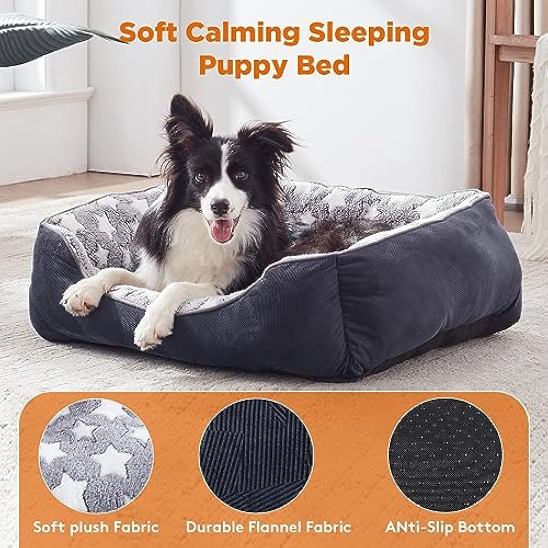 MIXJOY Large Dog Bed(76x61cm), Super Soft Cosy Rectangle Dog Beds, Grey Washable Pet Bed, Ideal for Doberman Pinscher, Sheltie, Border Collie, Australian Herding Dog