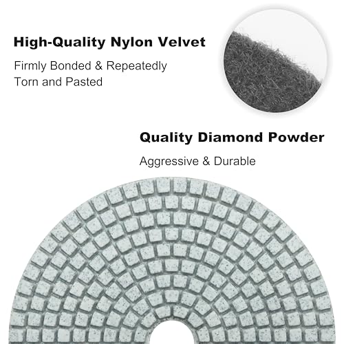 Waies 11 Packs 5 Inch Diamond Polishing Pads with M14 Backer Pad 9 PCS Wet/Dry Polish Pad Kit for Drill Grinder Polisher 50-10000 Grit Pads for Marble Tile Quartz Granite Concrete Countertop