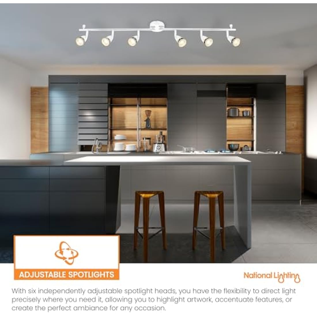 Saxby Lighting Amalfi six spotlight bar, Gloss White Finish, for Living Room, Kitchen, Bedroom