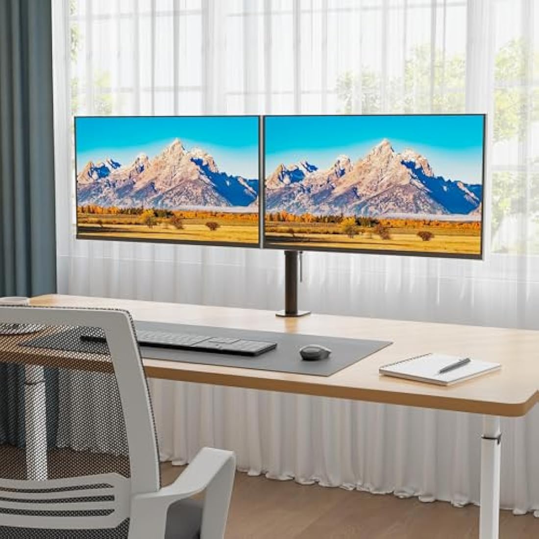 BONTEC Dual Monitor Stand, Adjustable Arm Desk Mount for 13-27 Inch Screens, VESA Mount, Full Motion Tilt & 360° Rotation, Max 10kg per Arm, Height Adjustable, Easy Install