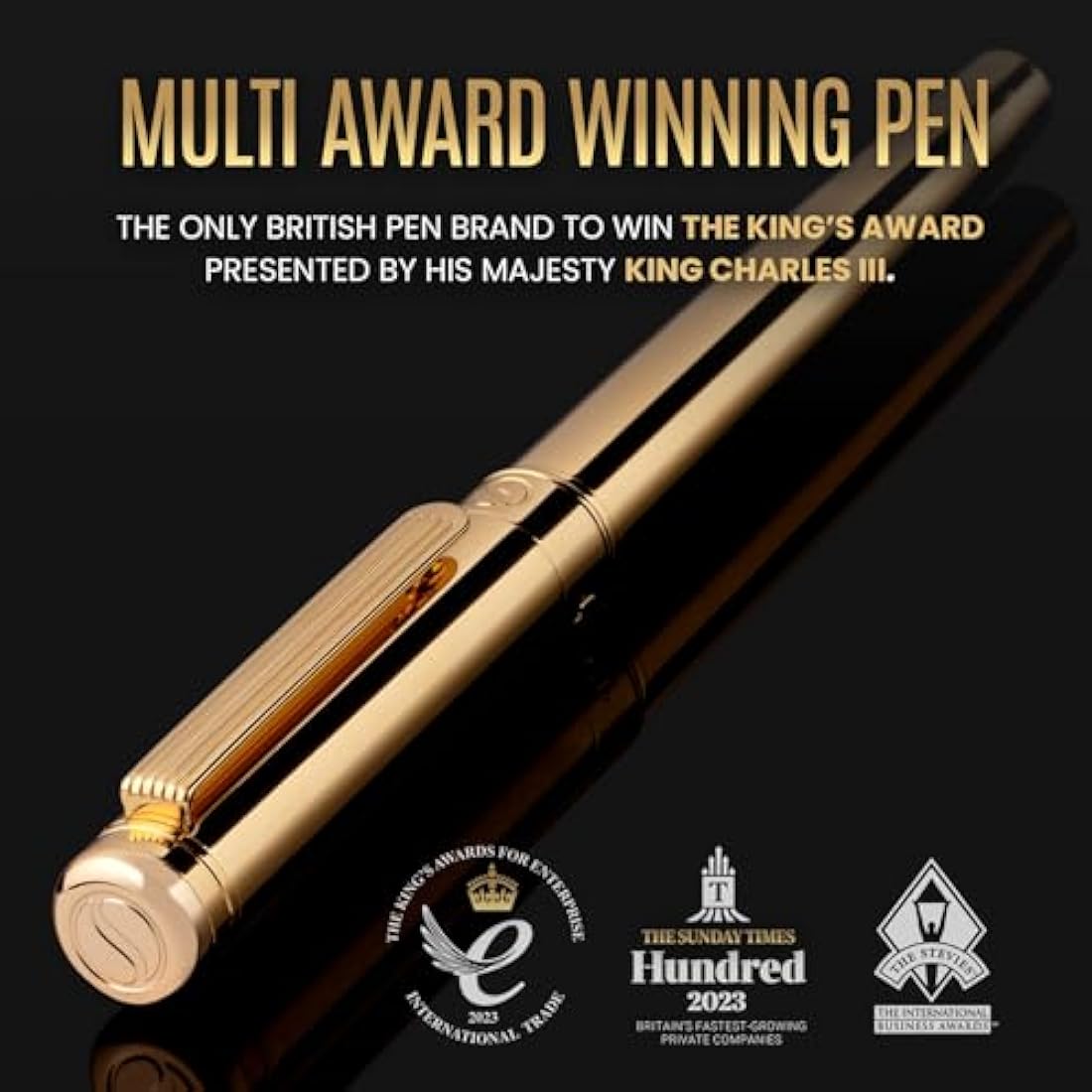 Scriveiner Gold Rollerball Pen - Stunning Luxury Pen, Real Gold Plating, Schmidt Ink Refill, Best Roller Ball Pen Gift Set for Men & Women, Professional, Executive Office, Nice Pens