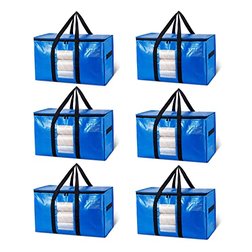 TAILI Heavy Duty Moving Bags 6 Pack Extra Large Storage Bags, Moving Storage Bags with Zips, Clear Window & Reinforced Handles, Waterproof Moving Bags