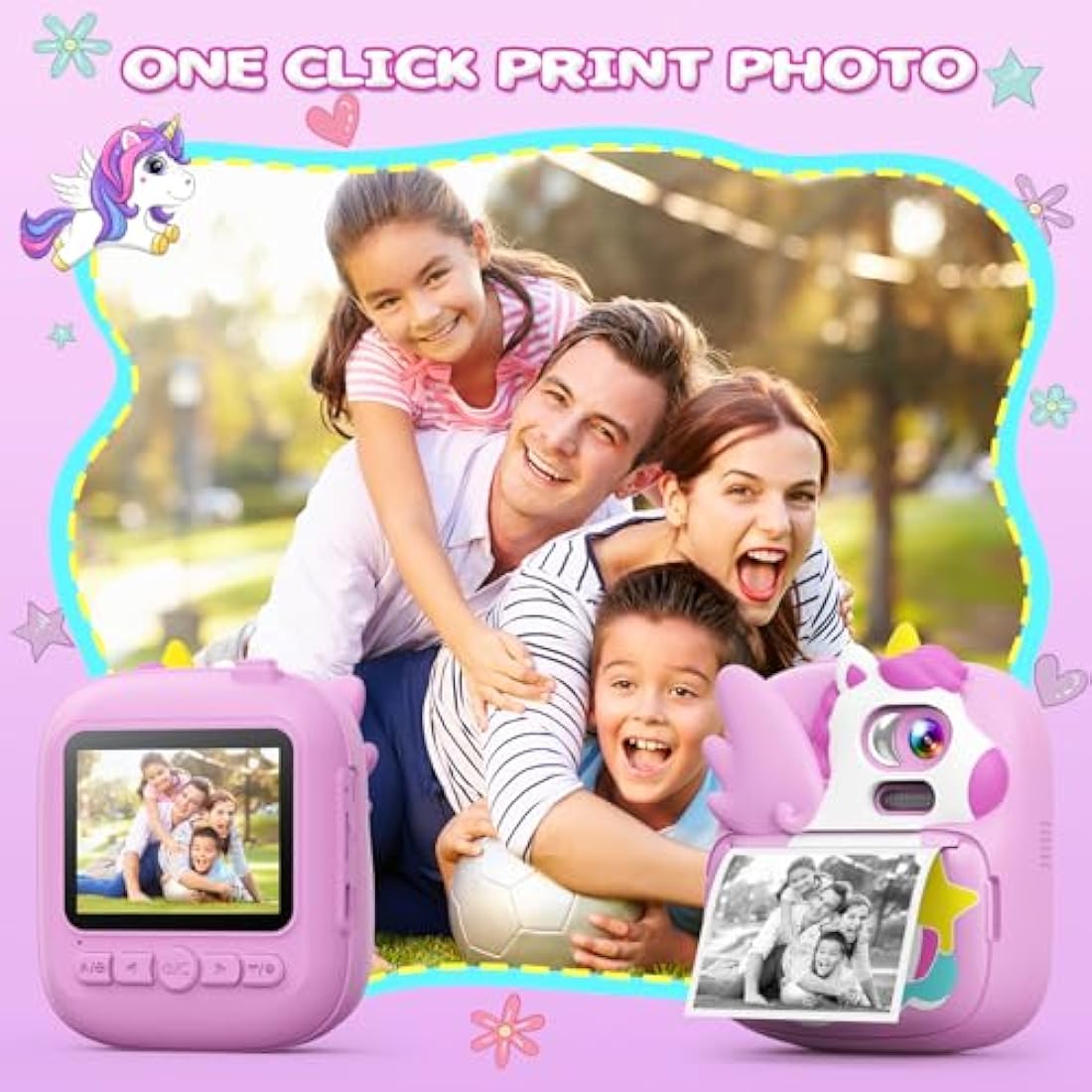 CAMCLID Kids Camera Instant Print, 2.4’‘ Instant Camera for Kids with 32G Card & Print Photo Paper, 1080P HD Video, Christmas Birthday Gifts for Boys Girls Age 3-12 (Purple)